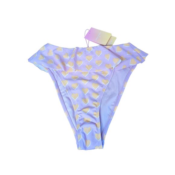 Stoney Clover Ruffle Bikini Bottom XS Pink Purple Orange Heart High Leg Swimsuit - Picture 1 of 14